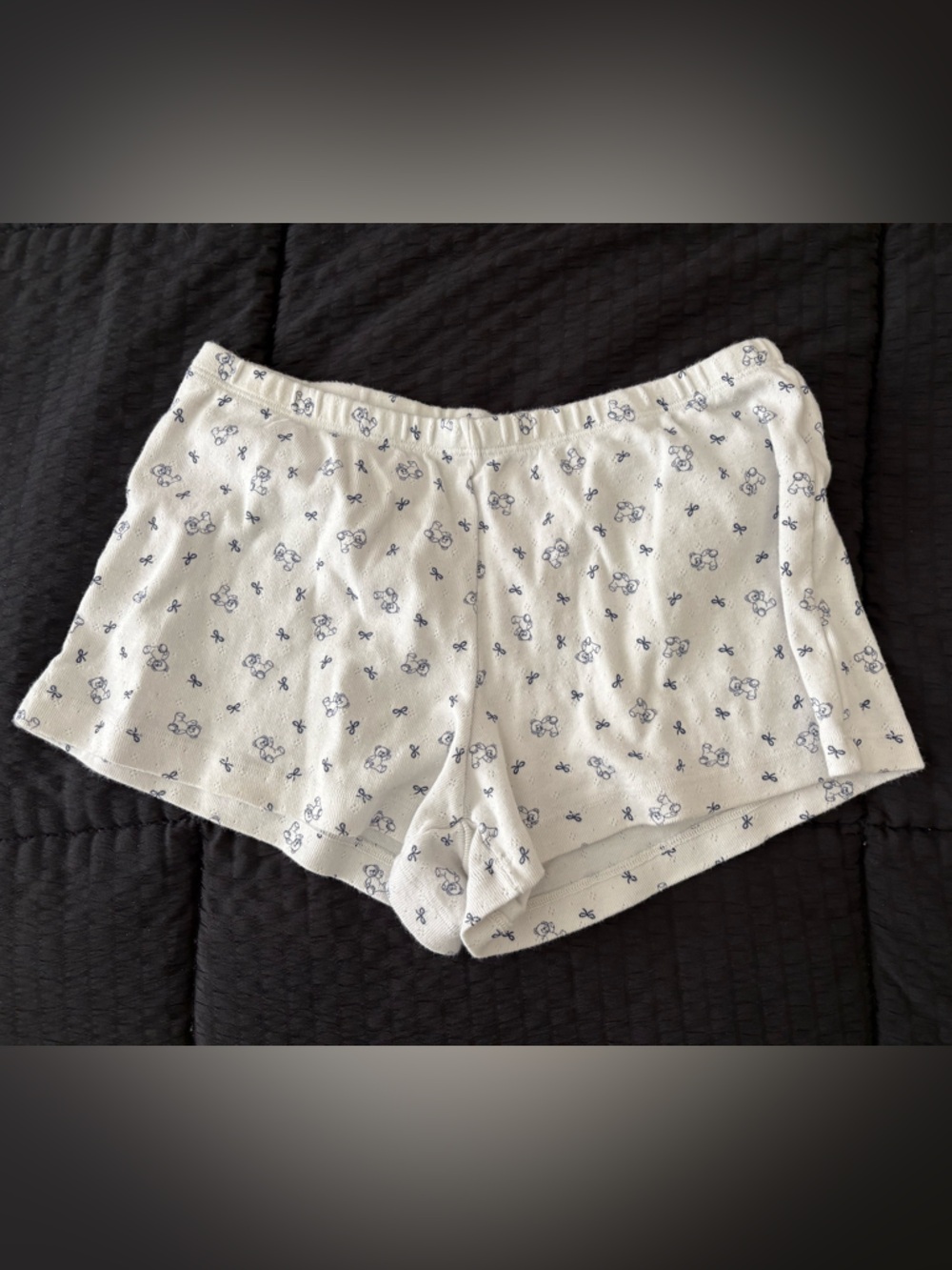 Brandy Melville White Sleep Shorts with Navy Bear Print One Size